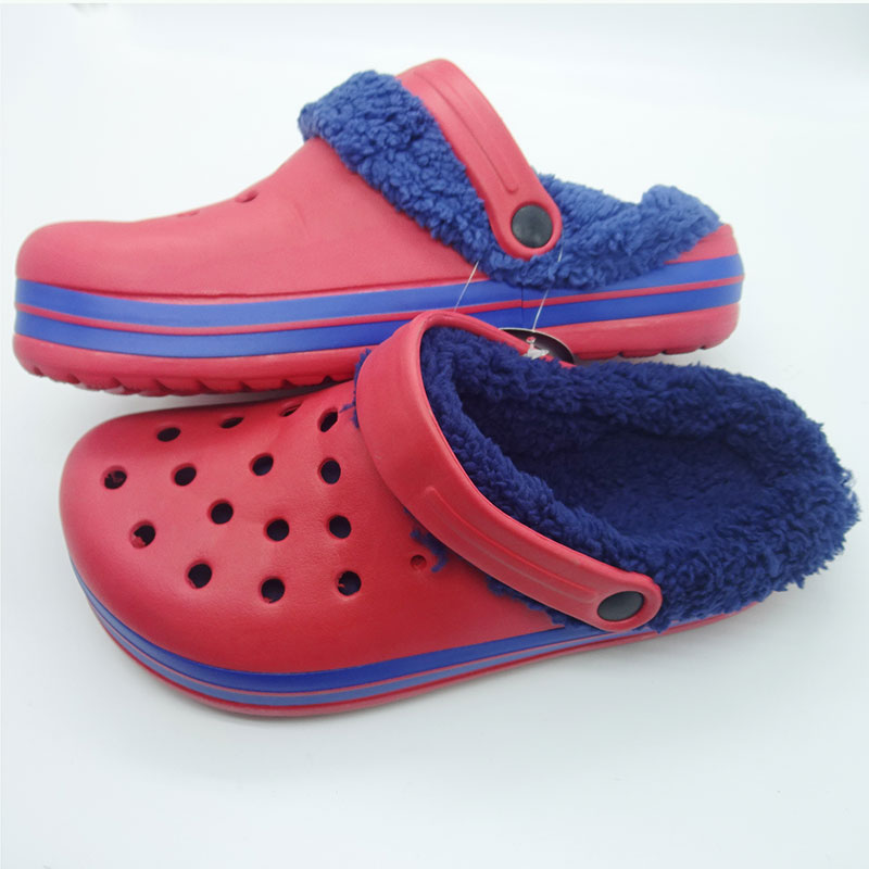 EVA Cotton Clog Winter Indoor Shoes for Man Navy and Black with Leopard Lining